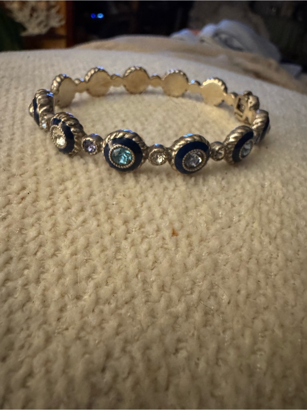 Silver-Tone Blue & Teal Crystal Circle Stretch Bracelet
